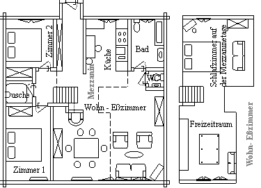 Interaktiver Plan der Wohnung im 1. Stock zur Besichtigung der einzelnen Zimmer