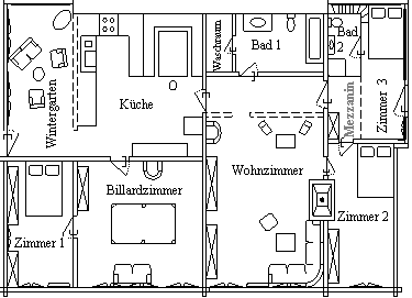 Interaktiver Plan der Erdgescho�wohnung zur Besichtigung der einzelnen Zimmer